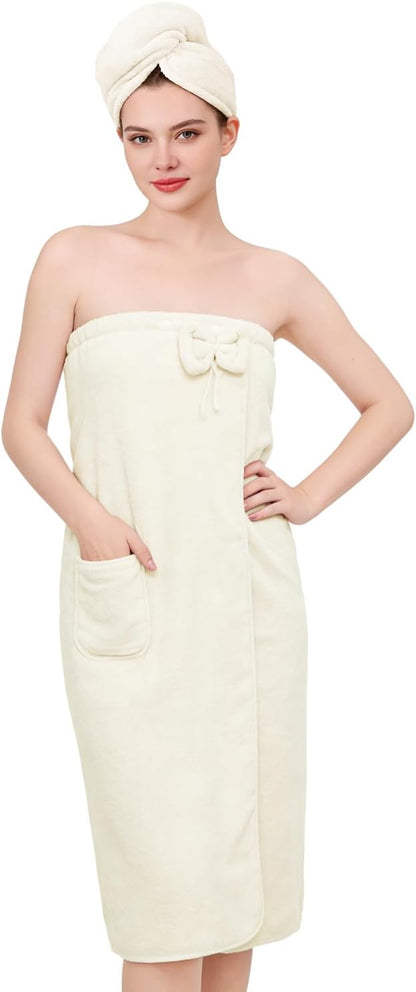 Towel Wrap for Women, Women'S Soft Wrap Towel Full Length，Bath Robe After Shower Female Plush Long，Spa Bathrobes Lightweight