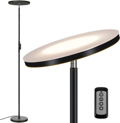 JOOFO LED Torchiere Floor Lamp with Remote, Stepless Dimmable Black