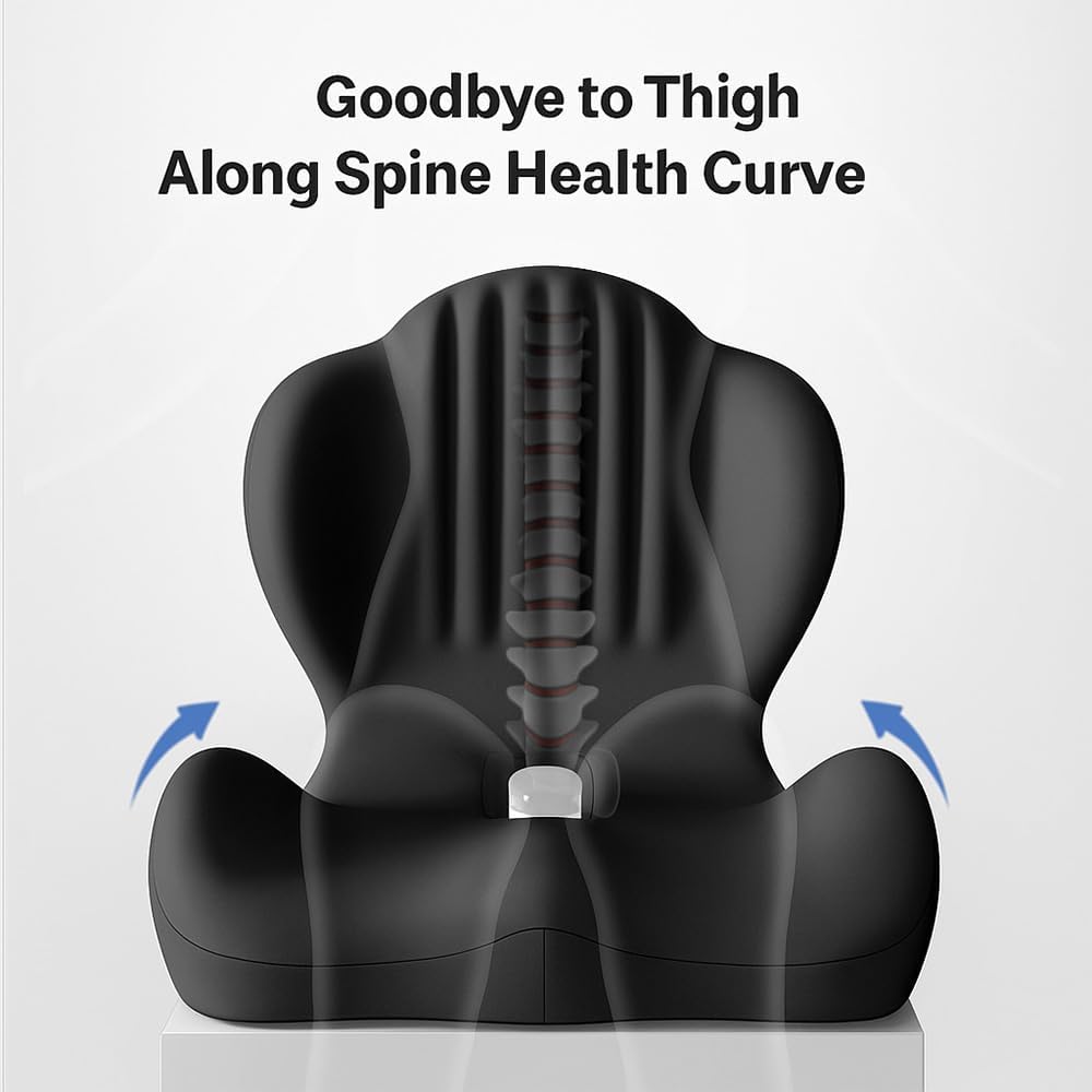 Posture and Seat Cushion, 2025 Upgrade Memory Foam L-Shaped Integrated Seat Cushions, Posture Corrector Seat Cushion for Lower Back Tailbone Protection, Lumbar Support (Black)