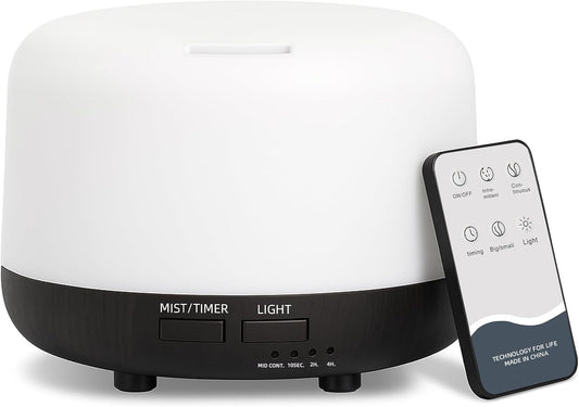 SPLITSKY Aromatherapy Essential Oil Home Diffuser with Remote Control, 300ML Large Room Cool Mist Air Humidifier, 8 Hours Quiet Operation, Timer, 7 Colors LED Night Night，Suitable Home,Yoga.