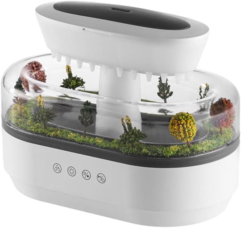 Rain Cloud Aromatherapy Diffuser Air Humidifiers Water Drip,Micro Landscape Essential Oils Ultrasonic Diffuser Flame for Sleeping and Relaxing (white1)