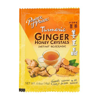 Prince of Peace Instant Ginger Honey Crystals with Turmeric, Value Pack 60 Sachets – Instant Hot or Cold Beverage Easy to Brew – Drink Like a Tea – Caffeine and Gluten Free – Real Ginger 38oz (1080g)