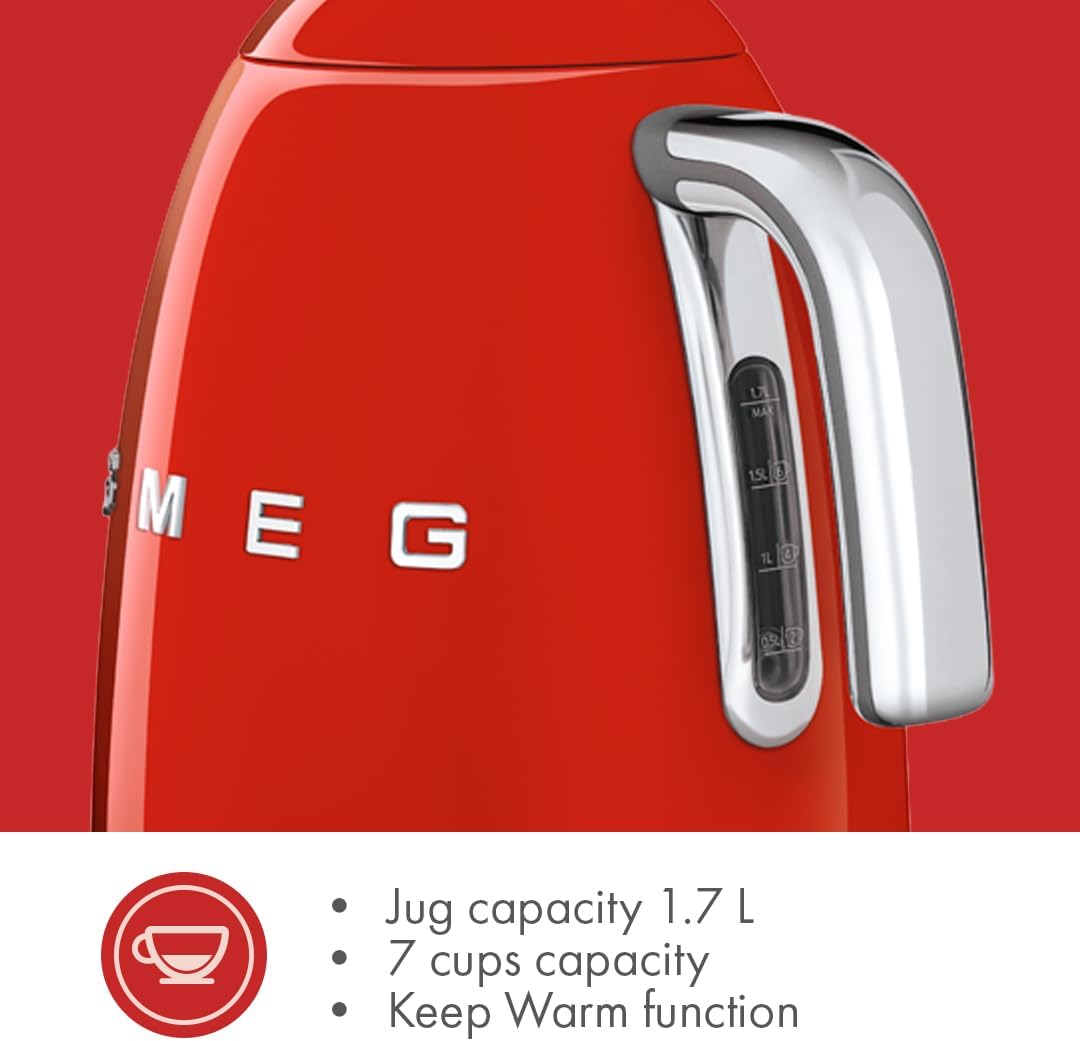 SMEG Variable Temperature Electric Kettle 1.7L (7 Cup), Stainless Steel Tea & Coffee Kettle, Fast Boil, Adjustable Temp 122°F–212°F, Keep Warm, Auto Shut-Off, 360° Base, Retro Style-Black