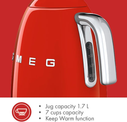SMEG Variable Temperature Electric Kettle 1.7L (7 Cup), Stainless Steel Tea & Coffee Kettle, Fast Boil, Adjustable Temp 122°F–212°F, Keep Warm, Auto Shut-Off, 360° Base, Retro Style-Black
