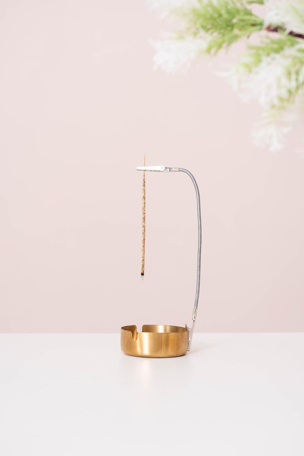 Modern Incense Holder with Flexible Metal Stand, Silver Ash Collector Base, Minimalist Design for Home Meditation and Aromatherapy. (Black + Clip)