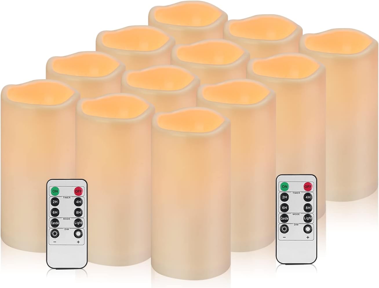 Flameless Candles 4" 5" 6" Outdoor Indoor Pillars Battery Operated Flickering Candles Include 10-Key Remote Timer 400+ Hours by 2 AA Batteries (Ivory Candle - Warm light, 3"D x 4"|5"|6" H - 3 Pack)