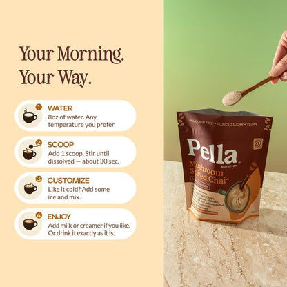 Pella Nutrition Instant Mushroom Spiced Chai Latte for Relaxation - 20 Cups