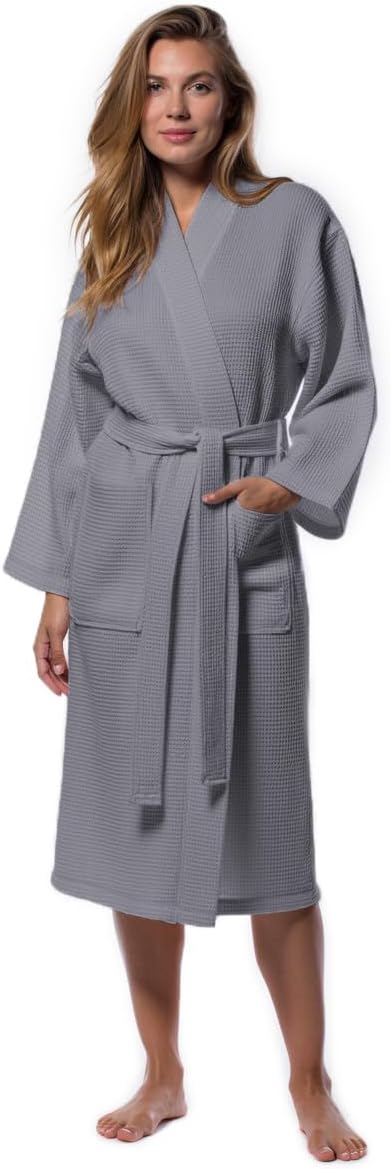 Turquaz Womens Lightweight Waffle Kimono Bathrobe for Men - Soft Quick-Dry Spa & Summer Towel Robe, Cotton Blend
