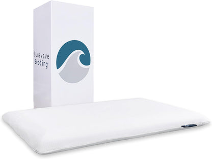 Bluewave Bedding Ultra Slim Max Cool CarbonBlue Gel Memory Foam Pillow for Stomach and Back Sleepers - Thin, Flat Design with Advanced Cooling (2.75-Inch Height, Standard Size)