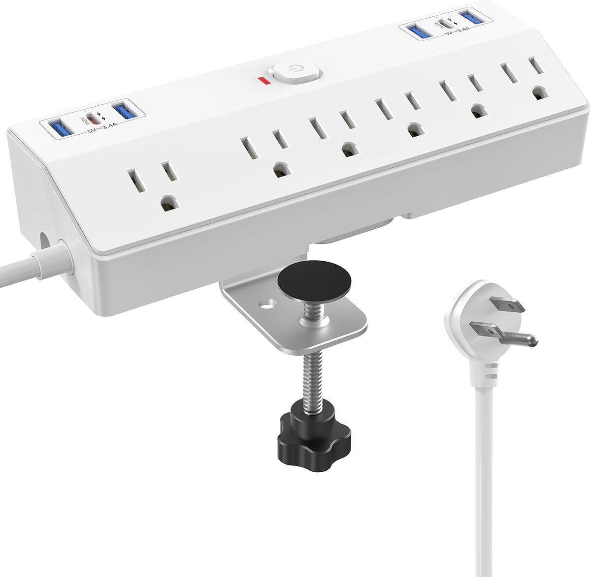 Desk Clamp Power Strip 10FT, 40W Total Fast Charging Station, Black