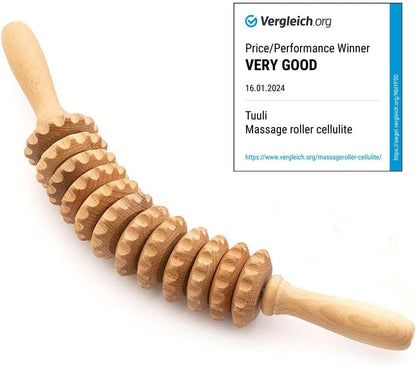tuuli Wooden Massage Roller for Waist and Thigh, Multi-Functional Body Roller for Cellulite Reduction and Muscle Tension, Natural Massager for Women and Men (Curved)