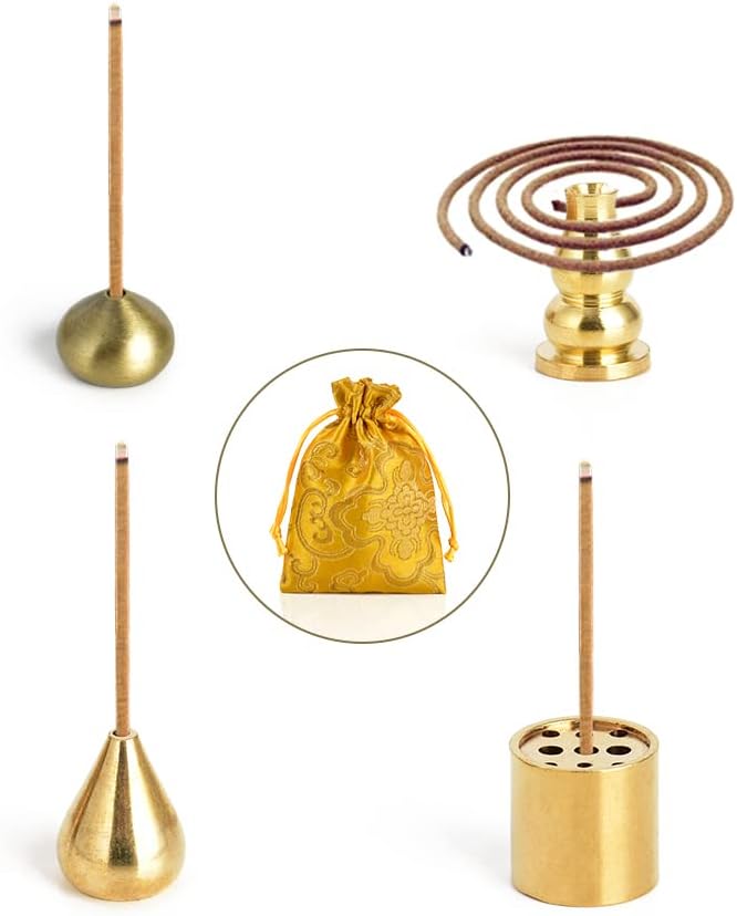 Incense Burner, Copper Incense Holder Cone Holder Gourd Incense Burner for Joss Stick, Tower Incense, Incense Coil (3 Styles)