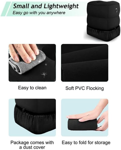 Inflatable Foot Rest Pillow, Kids Airplane Bed, Adjustable 3 Layers Height Leg Rest Pillow, Airplane Travel Essentials Great for Office, Home, Trains, Cars