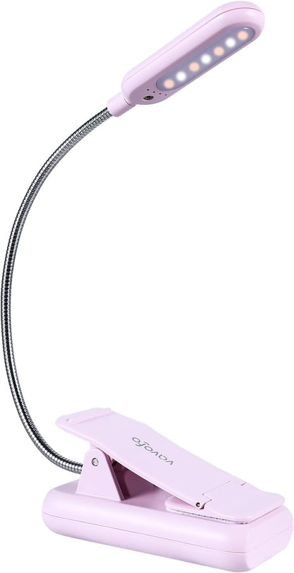 VAVOFO Amber Rechargeable Reading Light, Blue Light Blocking Book Light, 7 LEDs Eye Care 9 Colors 9 Brightness Clip On for Kids Bookworms Reading in Bed with Power Indicator Lasting 70h (Black)