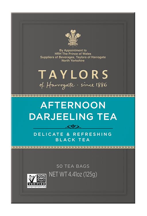Taylors of Harrogate Afternoon Darjeeling, Black Tea, Pillow Bags 50 Count, Delicate, Sweet & Floral, Caffeinated, Enjoy Hot or Iced, 50 Teabags (Pack of 2)