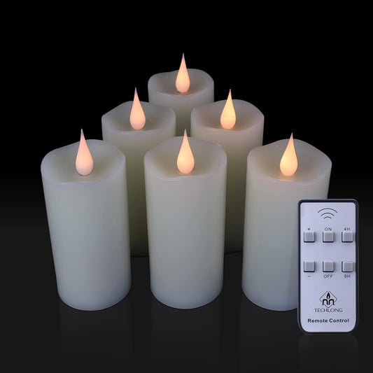TECHLONG Flickering Flameless Candles with 3D Moving Flame, Last 1000+ Hours Battery Operated Candles with Timer, Ivory Real Wax Pillar Electric LED Candle for Wedding Christmas Party/3" x 5"