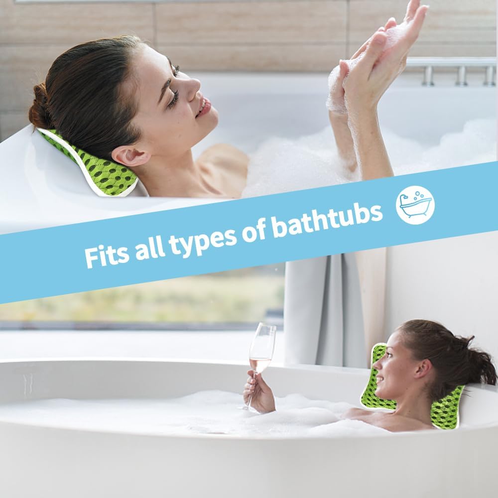 Luxury Bath Pillows for Tub, Slip Resistant Waterproof Bath Pillows for Tub Neck and Back Support with 2 Strong Suction Cups, Relaxing Spa Essentials