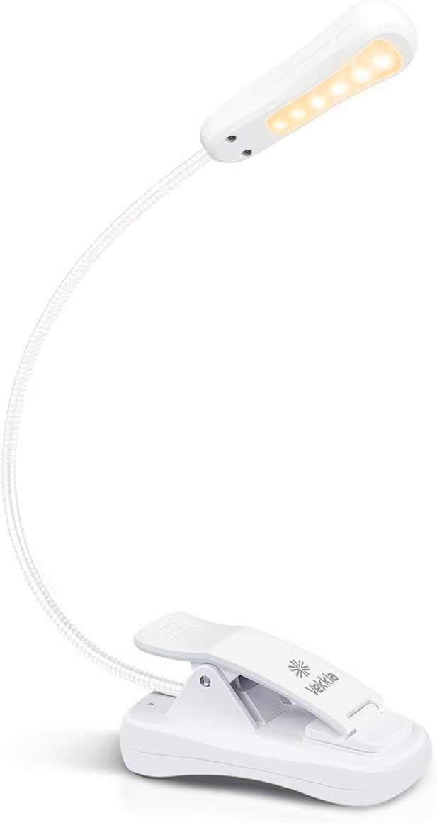Vekkia 3000K Warm LED Rechargeable Book Light, Easy for Eyes, Clip on Reading Lights for Books in Bed, Car & Travel, Lightweight Slim 2.1 oz. Great for Readers