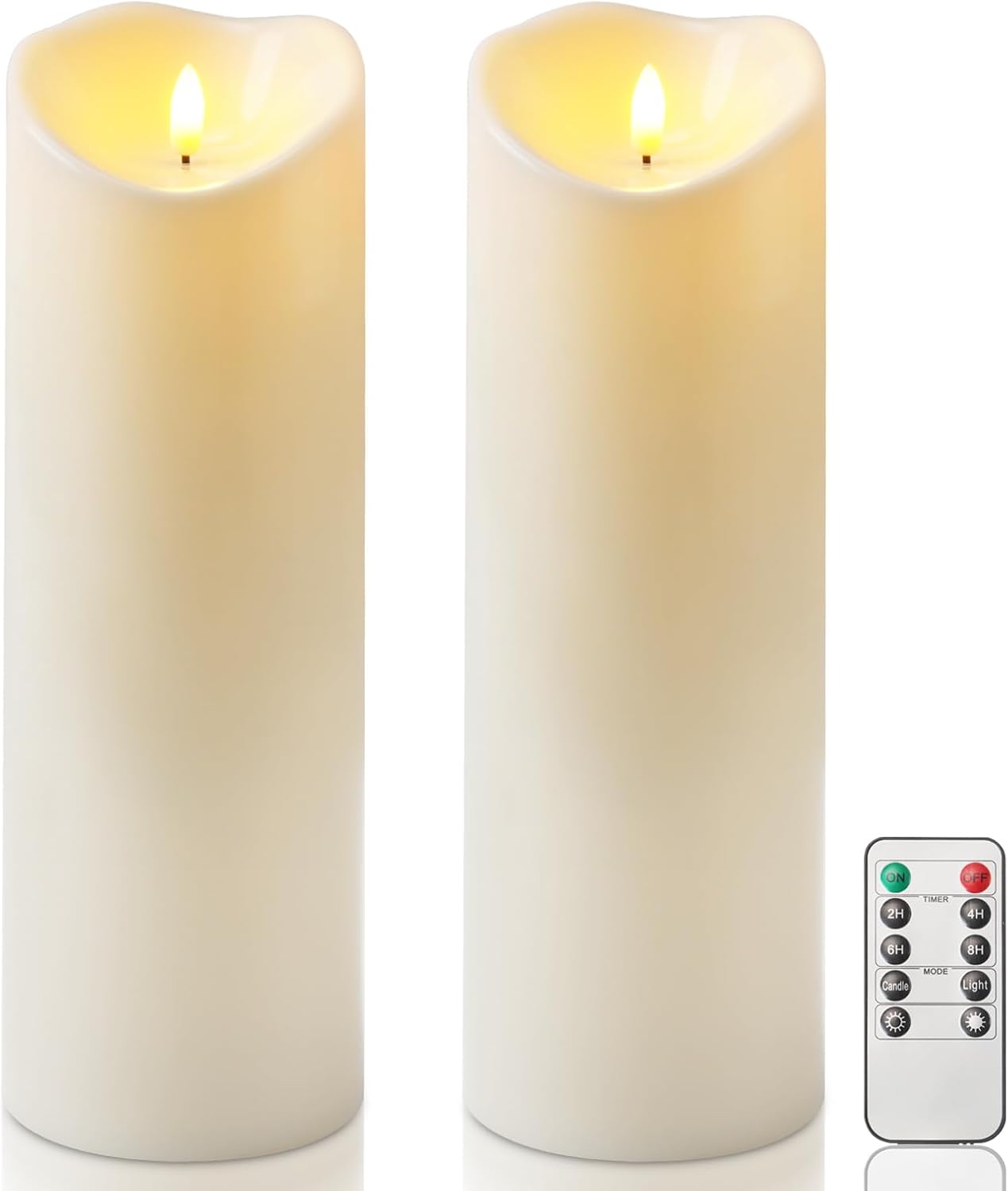 Homemory 6"x3" Outdoor Waterproof Flameless Candles, LED Candles, Battery Operated Candles with Remote and Timers, Electric Fake Plastic Pillar Candles, Ivory White, Set of 2