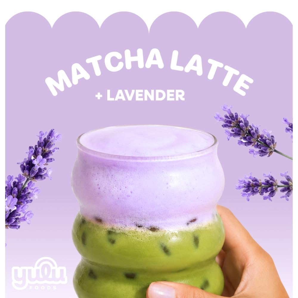 Yulu Instant Latte Kit, Matcha Drink Mix with Lavender Cold Foam Topping, Café-Style Iced Tea Blend, Includes Powder Packets, Easy DIY Beverage Kit, 3 Drink Sets (Lavender)
