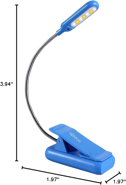 VAVOFO Clip On Book Light for Bed Kids, 7 LED Reading Light with 9-Level Warm Cool White Daylight, Eye Care Lamp with Power Indicator for Bookworms (Blue)