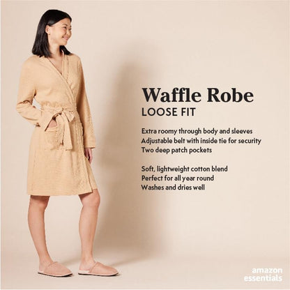 Amazon Essentials Women's Lightweight Cotton Waffle Mid-Length Bathrobe (Available in Plus Size)