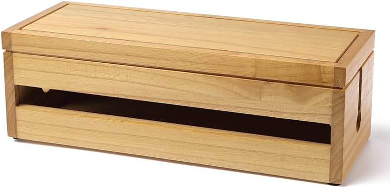 Changsuo Cable Management Box Wooden Cord Organizer Box for Extension Cord Power Stripe Surge Protector Wire Management Concealer Cover Hider for Desktop Home Office Kitchen (Brown)