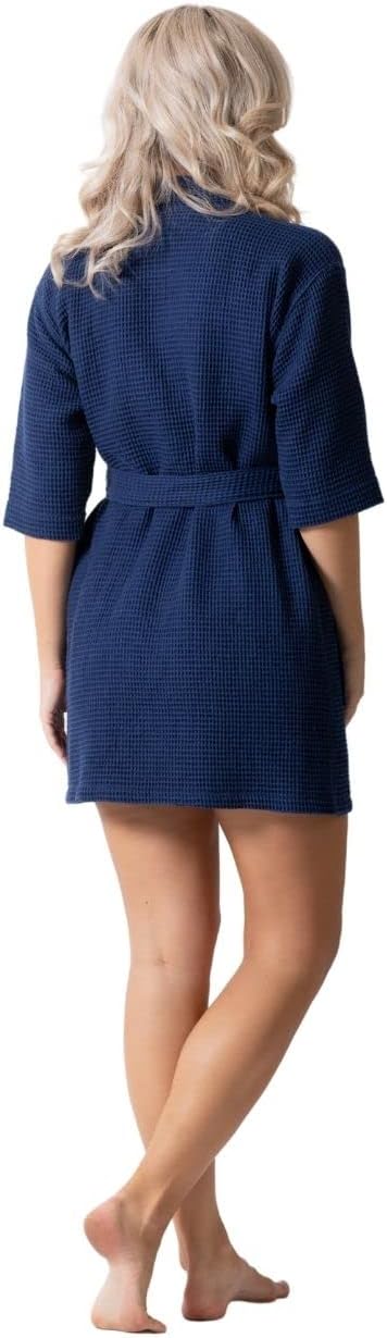 Turkish Linen Lightweight Waffle Knit Bath, Spa & Bridesmaids Kimono Short Robes for Women - Quick Dry & Soft