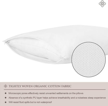 Bioweaves 100% Organic Cotton Breathable Pillow Protectors GOTS Certified with Zipped Closure – Standard, 20 x 26 inches, 2-Pack