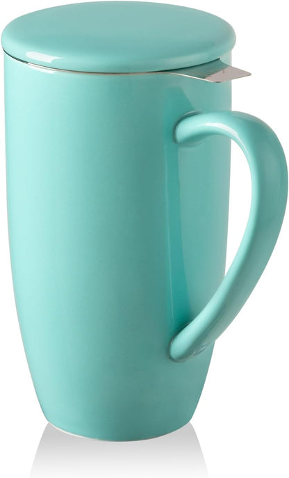 Sweejar Porcelain Tea Infuser Mug with Lid, 16 oz Teacup with Strainers for Loose Leaf Tea, Microwave and Dishwasher Safe Coffee Mug(Purple)