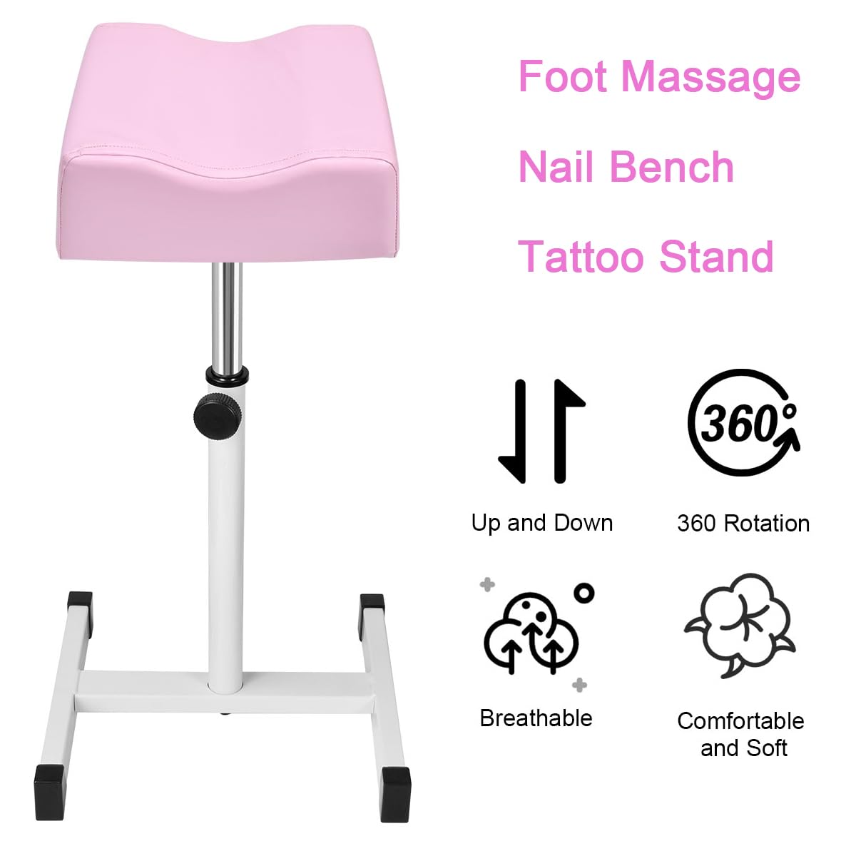 FLOLXNB Pedicure Manicure Footrest, Foot Massage Manicure Nail Beauty Stool Stand, Adjustable Height Footstool for Home Beauty Salon Spa Tattoo (Pink)