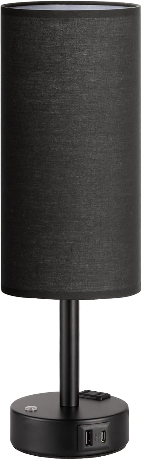 Touch Bedside Table Lamp with Memory - Stepless Dimmable Lamp for Bedroom, Small Nightstand Lamp with Dual USB Charging Ports and AC Outlet, Wood Night Light, Desk Lamp for Nursery, Living Room, Dorm