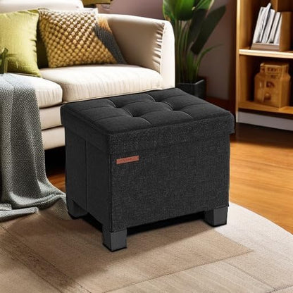SONGMICS Storage Ottoman, Small Ottoman Foot Rest with Legs, 12.6 x 15.7 x 13.2 Inches Foot Stool, Load up to 660 lb, for Living Room, Bedroom, Dorm, Slate Gray ULSF012G01