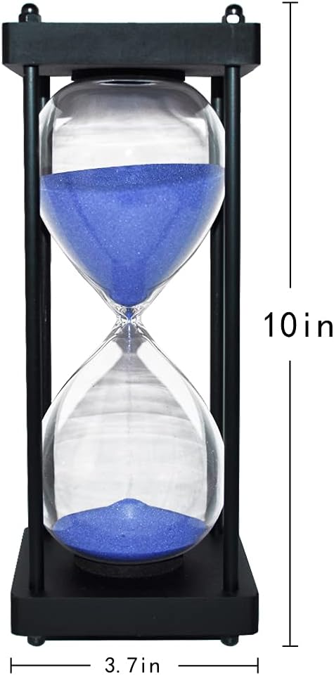 Hourglass Timer 60 Minute, Black Wooden Frame Decorative Sand Timer (Black Sand, Large Size)