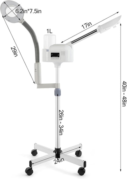 Professional Facial Steamer 3 in 1 Steamer for Face with Hot & Cold Nozzle 5X LED Magnifying Lamp Facial Steamer for Esthetician Beauty Face Equipment Use at Home or Salon