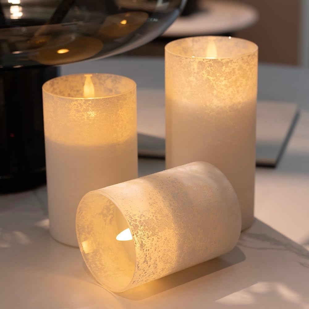 ANGELLOONG Flickering Flameless Candles, Realistic Battery Operated Candles with Remote and Timer, Set of 3 LED Candles for Fall Room Home Wedding Decor Centerpieces Table Party Christmas Decorations