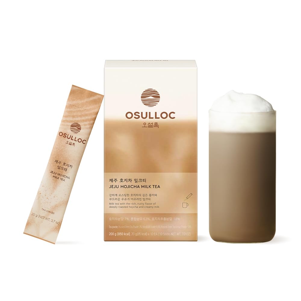 OSULLOC Jeju Matcha Milk Tea (7oz X 10 Packets), Easy on-the-go Stick type Powder Blended tea, Deep flavored matcha & creamy milk