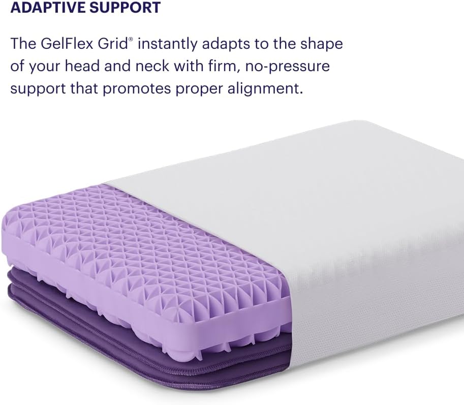 Purple Pillow - GelFlex Grid, Cooling Ergonomic Support for Side, Back, Stomach Sleepers - Adjustable Boosters for Personalized Height, Firm Feeling, Standard Size - Ultra-Durable