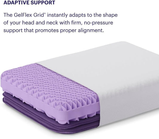 Purple Pillow - GelFlex Grid, Cooling Ergonomic Support for Side, Back, Stomach Sleepers - Adjustable Boosters for Personalized Height, Firm Feeling, Standard Size - Ultra-Durable