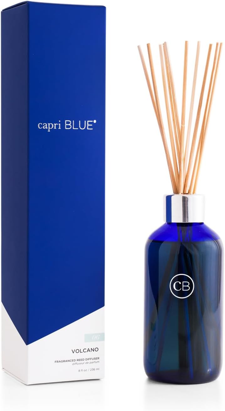 Capri Blue Volcano Reed Diffuser Set, Includes Reeds, Fragrance Oil, and Glass Bottle for Home Décor, Room Fresheners, White (8 Fl Oz)