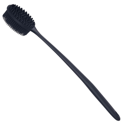 DNC Back Scrubber for Shower Soft Silicone Bath Body Brush with Long Handle (Black)