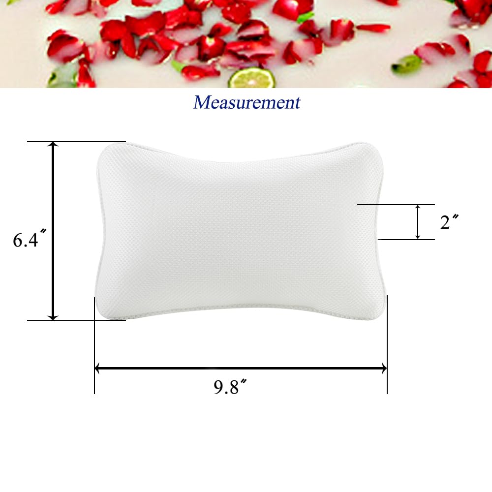 Bathtub Pillow, Non Slip, Breathable Soft, Comfortable Head Neck Support, Machine Washable, 2 Large Suction Cups (White)