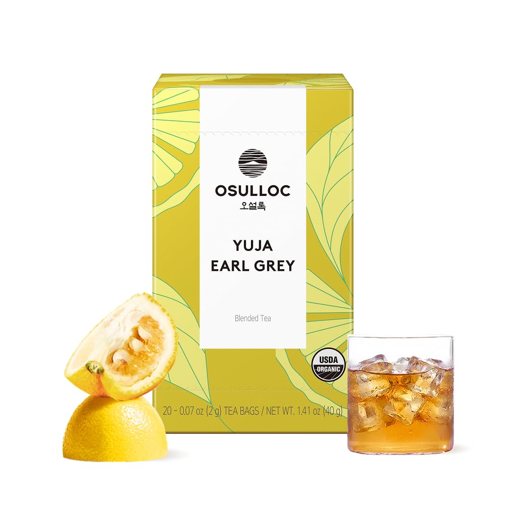 OSULLOC Yuja Earl Grey (Natural bergamot flavor, Yuju), USDA Organic, Premium Teabags from Jeju Island, 20 count, 1.41 oz, 40g