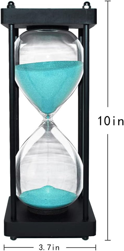 Hourglass Timer 60 Minute, Black Wooden Frame Decorative Sand Timer (Black Sand, Large Size)