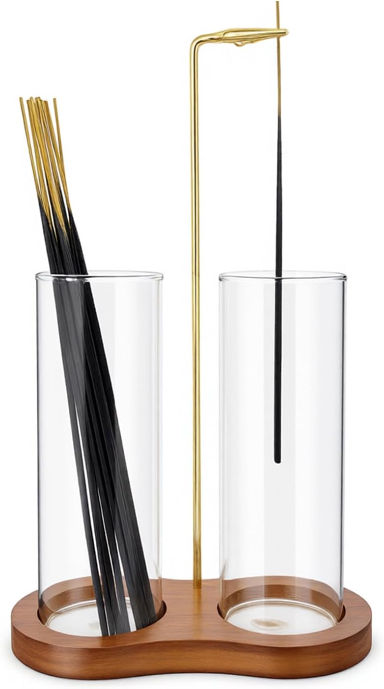 2 in 1 Incense Holder, Glass Incense Holder for Sticks, Anti-Ash Incense Burner with Removable Ash Catcher and Incense Storage for Yoga Meditation Spa Home Decor (Size A)