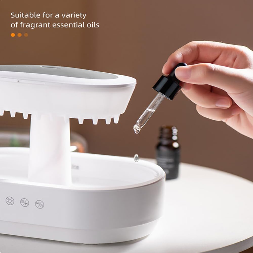 Rain Cloud Aromatherapy Diffuser Air Humidifiers Water Drip,Micro Landscape Essential Oils Ultrasonic Diffuser Flame for Sleeping and Relaxing (white1)