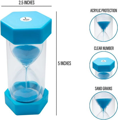 Sand Timer for Kids Set of 3 Small Colorful Hourglass Acrylic Covered Clock 1Min 2Min 5Min for Classroom, Home & Kids Room