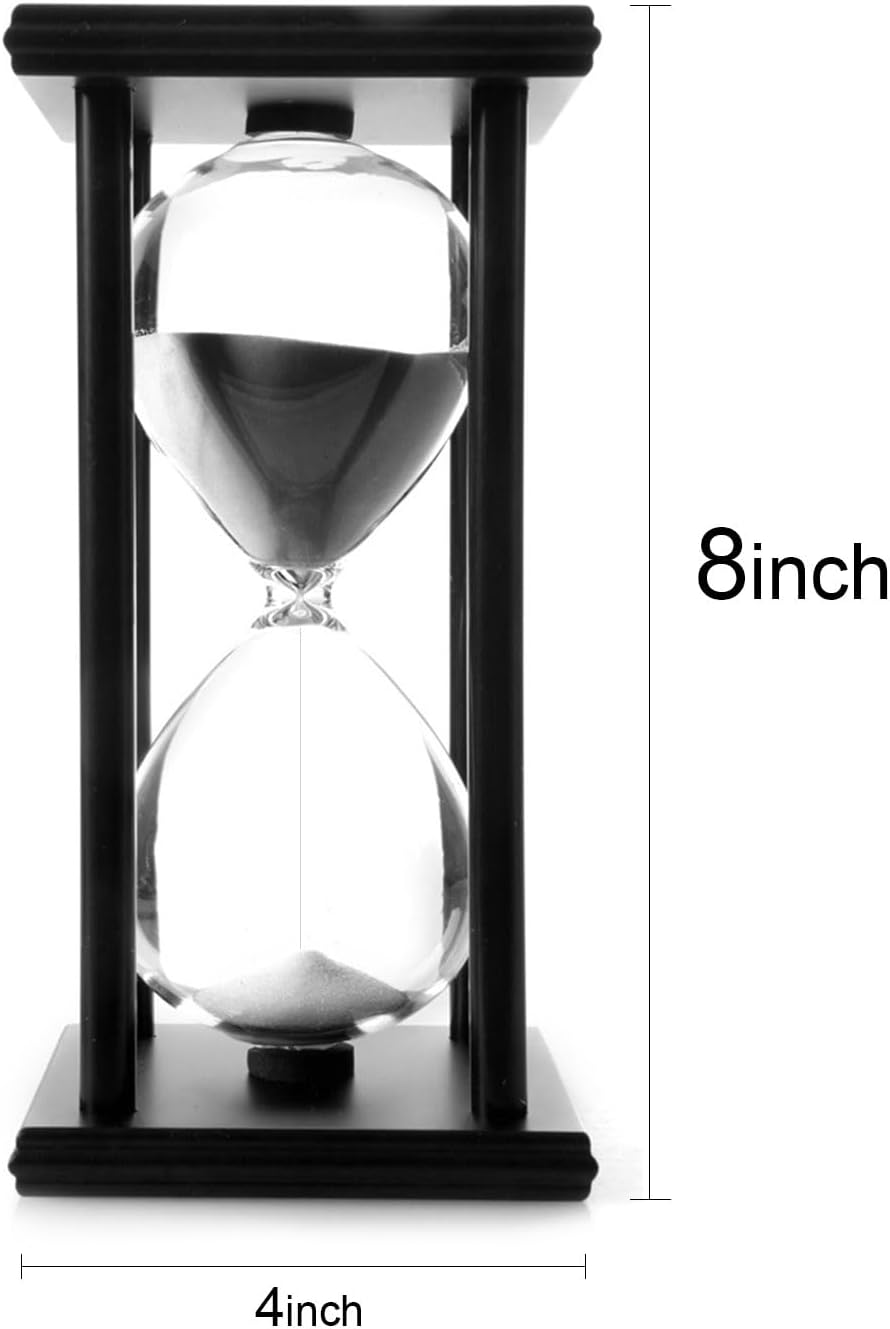 Hourglass 60 Minutes White Sand Timer, Black Wooden Frame Sandglass