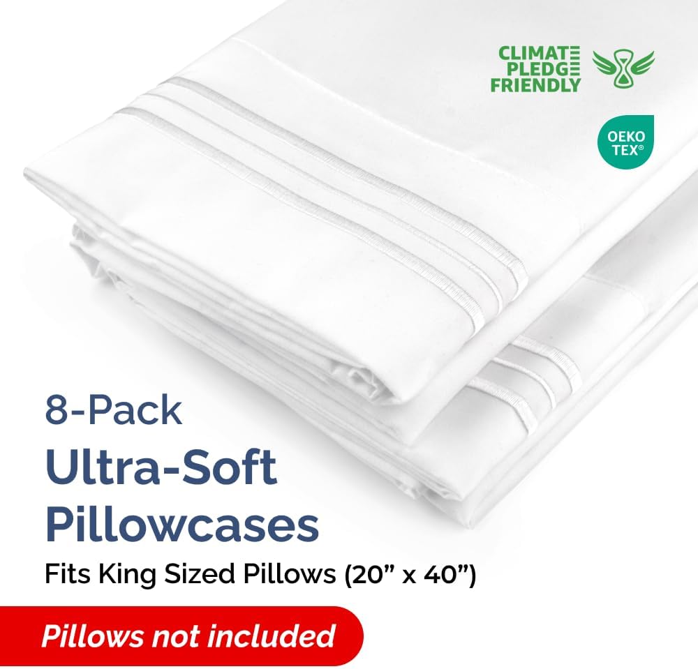 Standard Pillow Cases Set of 10 - Ultra Soft Hotel Quality Pillowcase Covers - Comfy, Cozy & Wrinkle Free - Shrink, Stain and Fade Resistant - Machine Washable Pillow Protectors - 10 Pcs Set - White - Colors A
