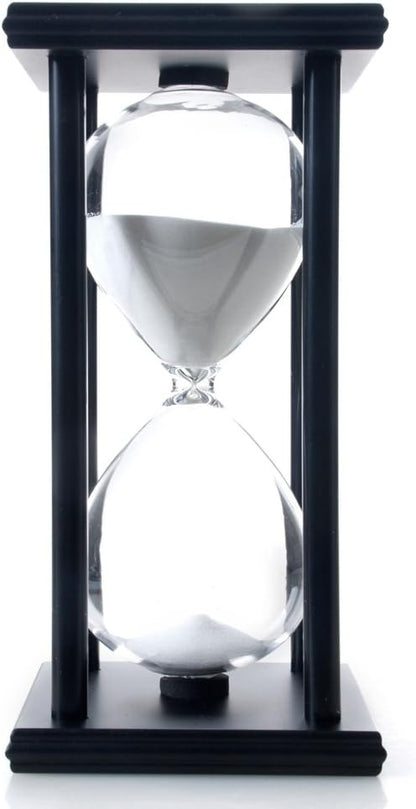 60 Minutes Hourglass, Wood Sand Timer, White | 4 x 4 x 8 inch Sand Clock